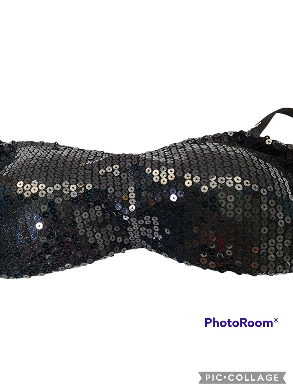 Rene Rofe Sequin bandeau bra adjustable straps removable cups size large - Picture 6 of 11